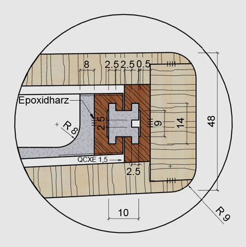 Detail der Schubfuehrung eines Tisches - aus dem Meisterstück eines Schülers, mit PYTHA gezeichnet