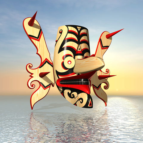 Rendering einer mit PYTHA nachkonstruierten Borneo-Maske