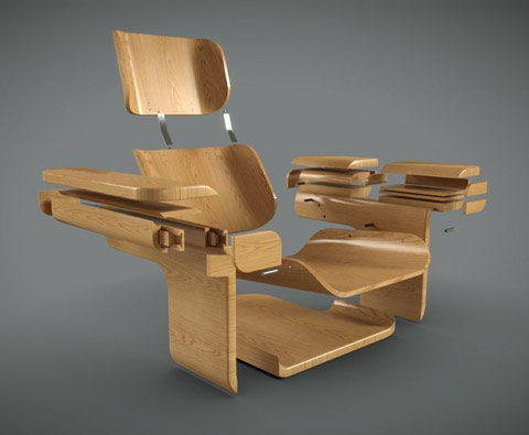 Explosion view of the chair, modeled with PYTHA