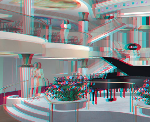 Stereo-Image of the interior of a cruise ship - designed with PYTHA