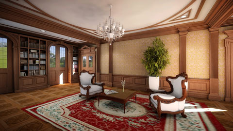 Wohnzimmeransicht, mit PYTHA aus alternativer Perspektive betrachtet