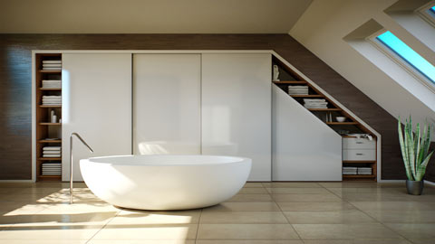 Einbauschrank für ein modernes Badezimmer - mit PYTHA entworfen.