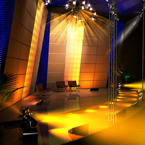 Real-time simulation of a stage with spot lights