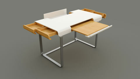 The same table again to illustrate the functionality of all drawers and lids.