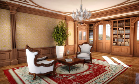 Opulentes Wohnzimmer auf Long Island, mit PYTHA geplant.